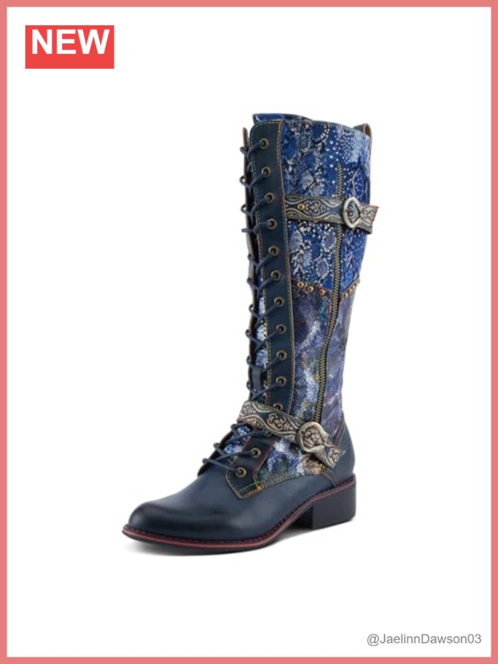 L'Artiste Vaneyck Knee High Boots Women Double Buckles Lace Up Zipper Closure